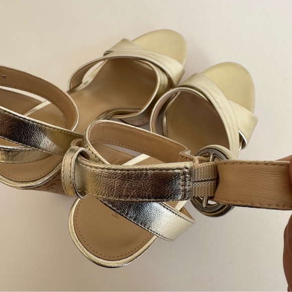 Veronica Beard Gold Lalana Leather Ankle Strap Cork Platform Heel Sandal 6.5 NIB - Picture 12 of 16